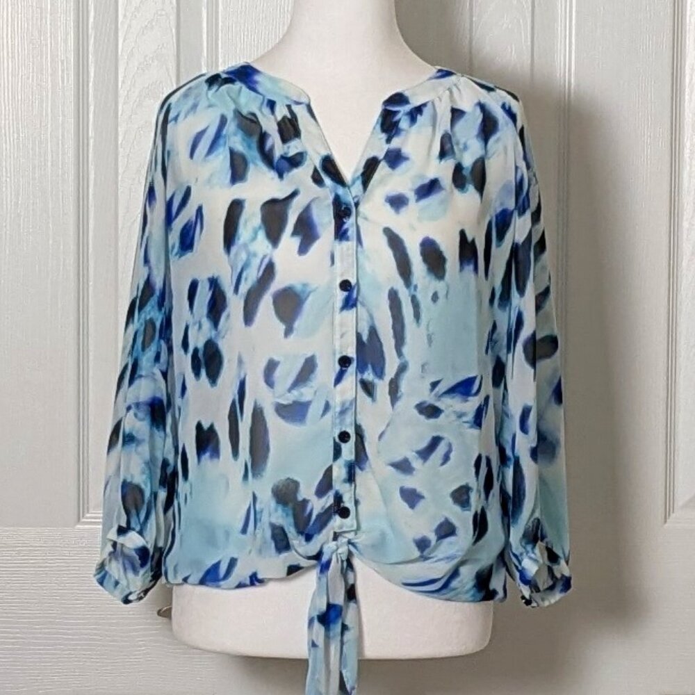 KUT FROM THE KLOTH Women's Button Down Blouse Top Size S Blue Multi Print NWOT